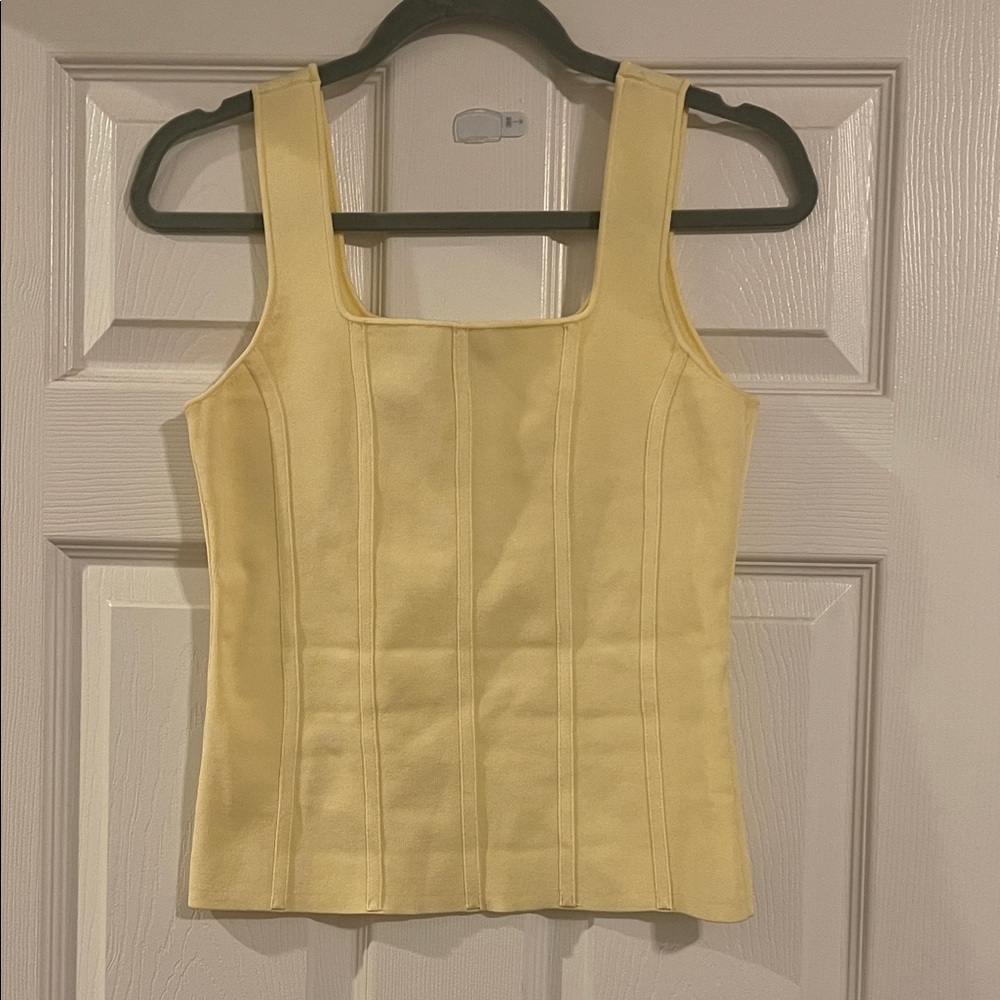 White House Black Market Light Yellow Sculpt Stretch Sweater Corset Tank Top